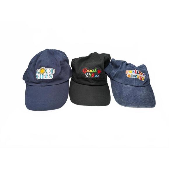 Set of 3 Good Vibes Positive Energy Baseball Caps Starter Pack Trio - Picture 1 of 12